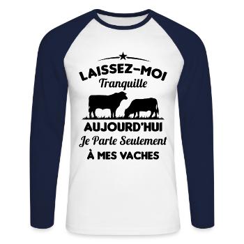 Je parle Seulement à Mes Vaches - T-shirt baseball manches longues Homme - blanc/marine - Devant - Nik (191cm)