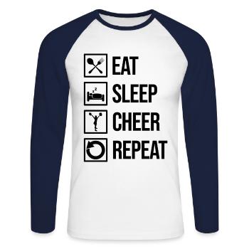 Eat Sleep Cheer Repeat Cheerleading Cheerleader Gy - Unisex Baseballshirt langarm - Weiß/Navy - Vorne - Nik (191cm)