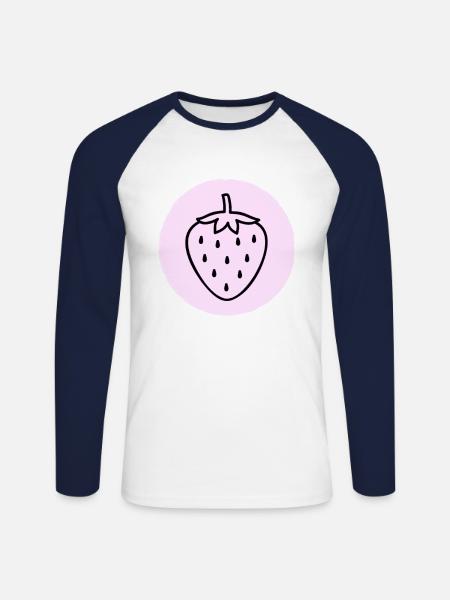 Erdbeere - Unisex Baseballshirt langarm - Weiß/Navy
