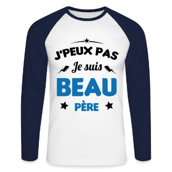 J'peux pas Je suis Beau Père Cadeau Anniversaire - T-shirt baseball manches longues Homme - blanc/marine - Devant - Nik (191cm)
