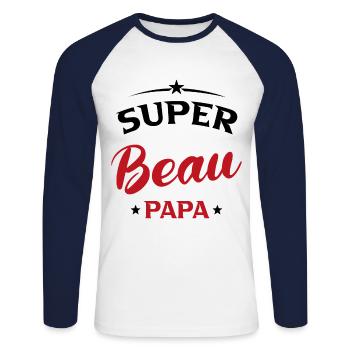 Beau-père Cadeau Super beau papa - T-shirt baseball manches longues Homme - blanc/marine - Devant - Nik (191cm)