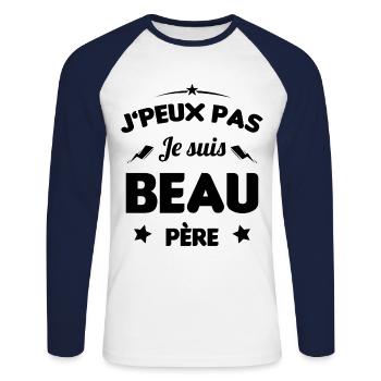 J'peux pas Je suis Beau Père Cadeau Anniversaire - T-shirt baseball manches longues Homme - blanc/marine - Devant - Nik (191cm)