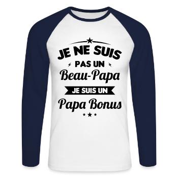 Je ne suis pas un beau-papa je suis un papa bonus - T-shirt baseball manches longues Homme - blanc/marine - Devant - Nik (191cm)