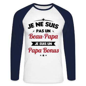 Je ne suis pas un beau-papa je suis un papa bonus - T-shirt baseball manches longues Homme - blanc/marine - Devant - Nik (191cm)