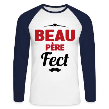 beau-pèrefect cadeau beau-papa anniversaire humour - T-shirt baseball manches longues Homme - blanc/marine - Devant - Nik (191cm)
