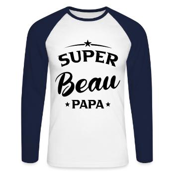 Beau-père Cadeau Super beau papa - T-shirt baseball manches longues Homme - blanc/marine - Devant - Nik (191cm)