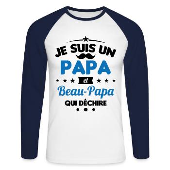 je suis un papa et beau-papa qui déchire - T-shirt baseball manches longues Homme - blanc/marine - Devant - Nik (191cm)