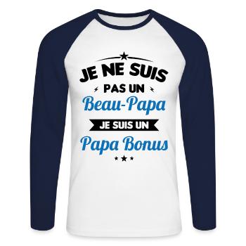 Je ne suis pas un beau-papa je suis un papa bonus - T-shirt baseball manches longues Homme - blanc/marine - Devant - Nik (191cm)