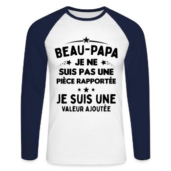 Beau Papa Je suis une Valeur Ajoutée - T-shirt baseball manches longues Homme - blanc/marine - Devant - Nik (191cm)
