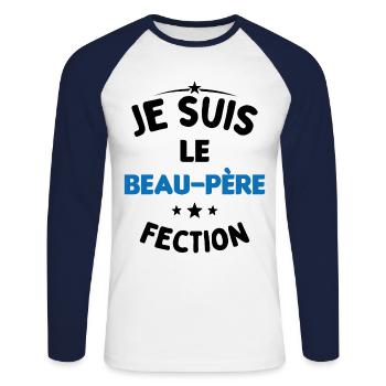 Je suis Le Beau Père-Fection - T-shirt baseball manches longues Homme - blanc/marine - Devant - Nik (191cm)
