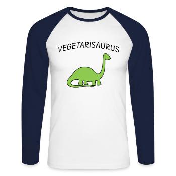 Vegetarier Dinosaurier - Unisex Baseballshirt langarm - Weiß/Navy - Vorne - Nik (191cm)