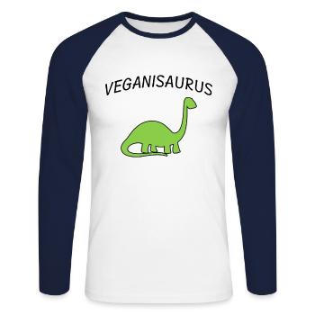 Veganer Dinosaurier - Unisex Baseballshirt langarm - Weiß/Navy - Vorne - Nik (191cm)