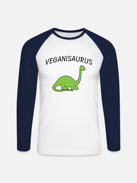 Veganer Dinosaurier - Unisex Baseballshirt langarm - Weiß/Navy