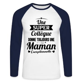 Super collègue cadeau drôle future maman mère - T-shirt baseball manches longues Homme - blanc/marine - Devant - Nik (191cm)