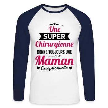 Chirurgienne cadeau drôle maman future mère - T-shirt baseball manches longues Homme - blanc/marine - Devant - Nik (191cm)