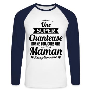 Chanteuse cadeau drôle maman future mère - T-shirt baseball manches longues Homme - blanc/marine - Devant - Nik (191cm)