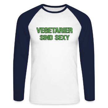 Vegetarier Spruch - Unisex Baseballshirt langarm - Weiß/Navy - Vorne - Nik (191cm)