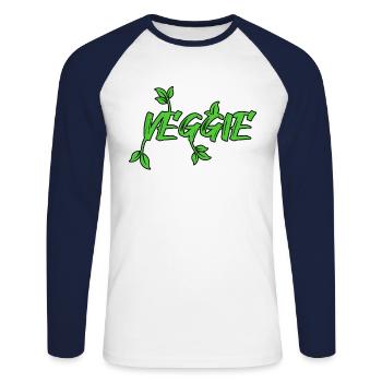 Vegan Veggie - Unisex Long Sleeve Baseball T-Shirt - white/navy - Front - Nik (191cm)