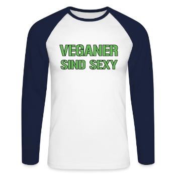 Vegan saying - Unisex Long Sleeve Baseball T-Shirt - white/navy - Front - Nik (191cm)