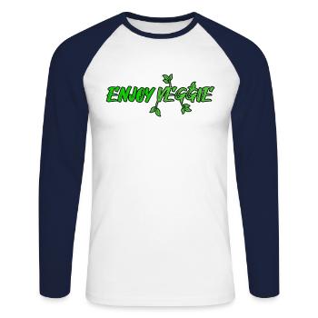 enjoy veggie - Unisex Long Sleeve Baseball T-Shirt - white/navy - Front - Nik (191cm)