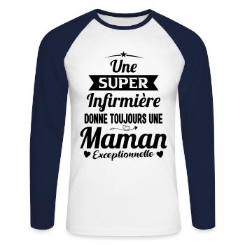 Maman Infirmière exceptionnelle Cadeau - T-shirt baseball manches longues Homme - blanc/marine - Devant - Nik (191cm)