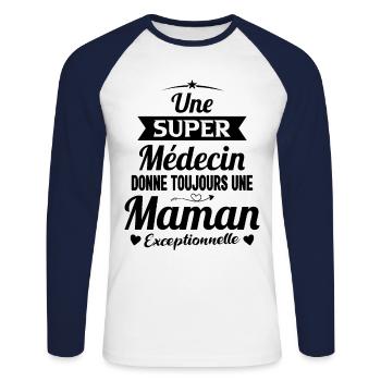 Médecin fête des mères future maman métier - T-shirt baseball manches longues Homme - blanc/marine - Devant - Nik (191cm)