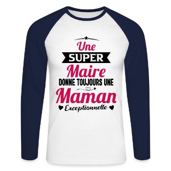 Maire Future Maman Cadeau Drôle - T-shirt baseball manches longues Homme - blanc/marine - Devant - Nik (191cm)