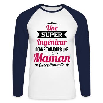Ingénieur maman cadeau drôle future mère - T-shirt baseball manches longues Homme - blanc/marine - Devant - Nik (191cm)