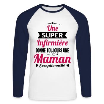 Maman Infirmière exceptionnelle Cadeau - T-shirt baseball manches longues Homme - blanc/marine - Devant - Nik (191cm)