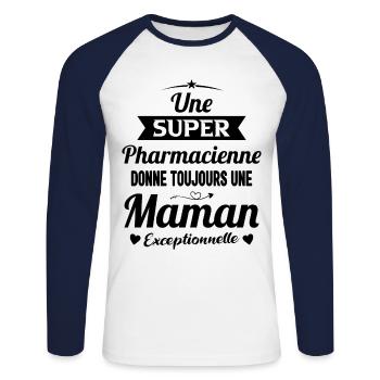 Pharmacienne Future Maman fête des mères - T-shirt baseball manches longues Homme - blanc/marine - Devant - Nik (191cm)