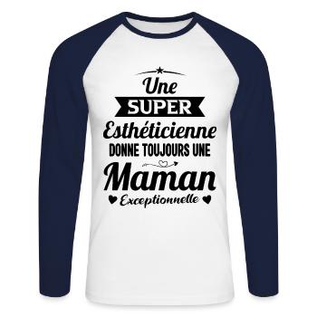 Esthéticienne future maman cadeau annonce mère - T-shirt baseball manches longues Homme - blanc/marine - Devant - Nik (191cm)