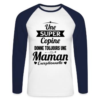 Copine future maman mère cadeau drôle naissance - T-shirt baseball manches longues Homme - blanc/marine - Devant - Nik (191cm)