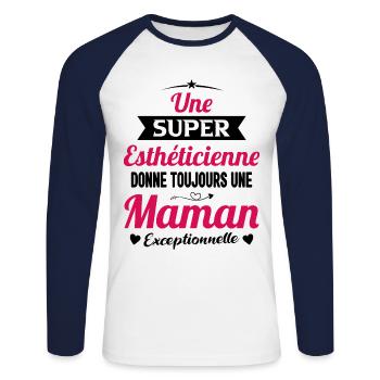 Esthéticienne future maman cadeau annonce mère - T-shirt baseball manches longues Homme - blanc/marine - Devant - Nik (191cm)