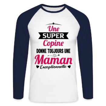 Copine future maman mère cadeau drôle naissance - T-shirt baseball manches longues Homme - blanc/marine - Devant - Nik (191cm)