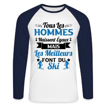 Ski - Hommes naissent égaux meilleurs font du ski - T-shirt baseball manches longues Homme - blanc/marine - Devant - Nik (191cm)