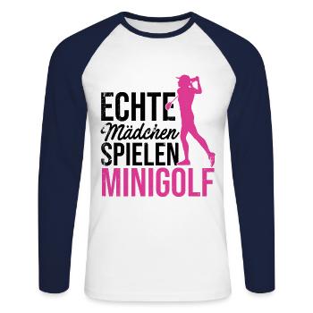Echte Mädchen Spielen Minigolf Golfspieler Golfen - Unisex Baseballshirt langarm - Weiß/Navy - Vorne - Nik (191cm)