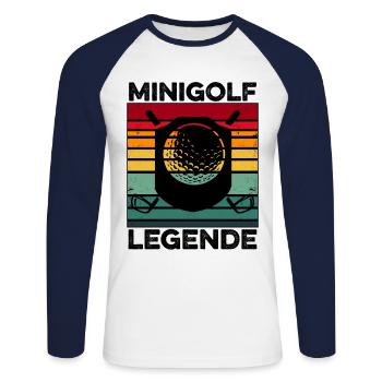 Minigolf Legende Retro Golfspieler Golfen Golfplat - Unisex Baseballshirt langarm - Weiß/Navy - Vorne - Nik (191cm)