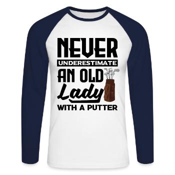 Never Underestimate And Old Lady With A Putter Gol - Unisex Baseballshirt langarm - Weiß/Navy - Vorne - Nik (191cm)
