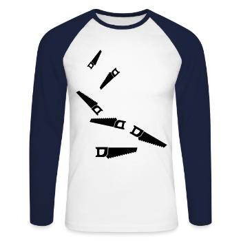 Icône de scie - T-shirt baseball manches longues Homme - blanc/marine - Devant - Nik (191cm)