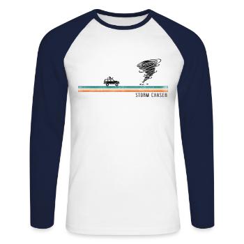 Météorologie des ouragans Storm Chaser - T-shirt baseball manches longues Homme - blanc/marine - Devant - Nik (191cm)