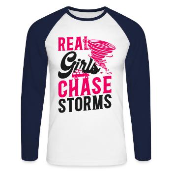 Storm Chaser Hurricane Meteorology - Unisex Baseballshirt langarm - Weiß/Navy - Vorne - Nik (191cm)