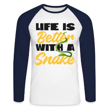 Snake Serpent Life Is Better With - Unisex Long Sleeve Baseball T-Shirt - white/navy - Front - Nik (191cm)