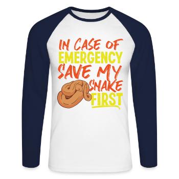 Snake Serpent In Case Of Emergency - Unisex Long Sleeve Baseball T-Shirt - white/navy - Front - Nik (191cm)