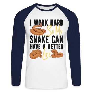 Snake Serpent I Worked Hard So My - Unisex Baseballshirt langarm - Weiß/Navy - Vorne - Nik (191cm)