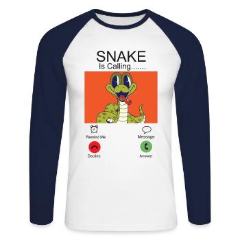 Snake Serpent Phone Display Snake - Unisex Long Sleeve Baseball T-Shirt - white/navy - Front - Nik (191cm)