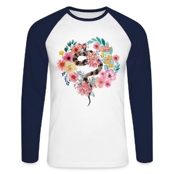 Snake Serpent Flower Floral - Unisex Baseballshirt langarm - Weiß/Navy - Vorne - Nik (191cm)