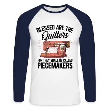 Blessed Are The Quilters For They Shall Be Called - Unisex Baseballshirt langarm - Weiß/Navy - Vorne - Nik (191cm)