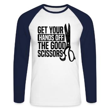 Get Your Hands Off The Good Scissors Crocheting Wo - Unisex Baseballshirt langarm - Weiß/Navy - Vorne - Nik (191cm)