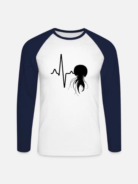 Jellyfish Heartbeat - Unisex Long Sleeve Baseball T-Shirt - white/navy
