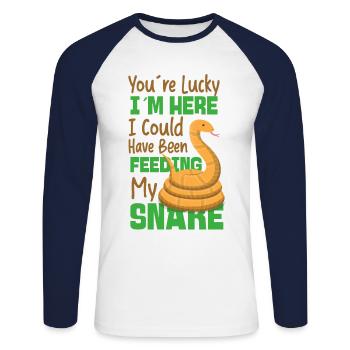 Snake Serpent You're Lucky I'm - Unisex Baseballshirt langarm - Weiß/Navy - Vorne - Nik (191cm)
